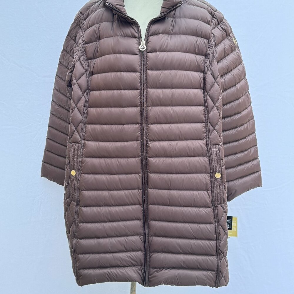 MICHAEL KORS Quilted Down Puffer Jacket Removable Hood Packable Plus 3X NWT